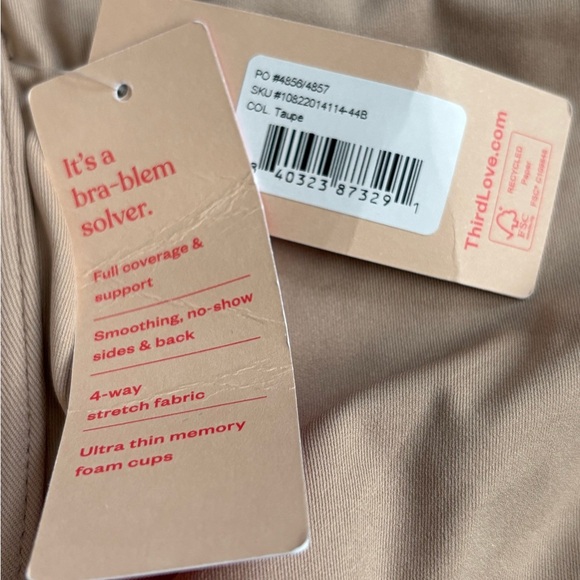 Third love taupe everyday comfort smoothing full coverage bralette bra size 44B - Picture 3 of 15